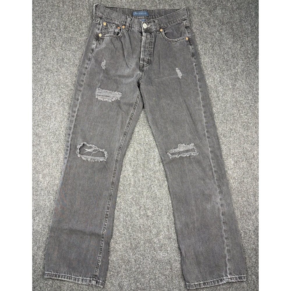 Aeropostale 90s Baggy Jeans Womens 6 Reg Washed Black Distressed High Rise Denim